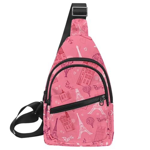 Sac à dos à bandoulière homme imprimé Tour Eiffel rose et fermeture éclair robuste