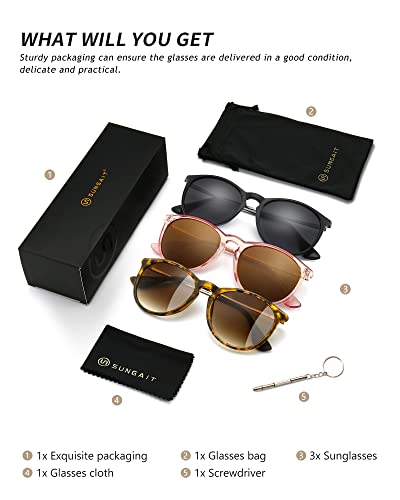 Image of SUNGAIT Vintage Round Sunglasses for Women Classic Retro Designer Style
