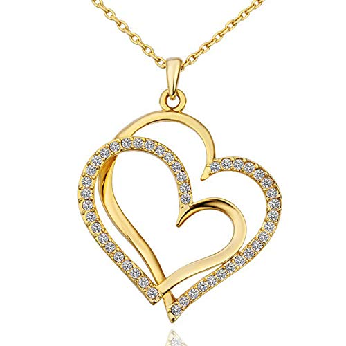 Adaskala Colar de Coração Duplo Pingente de Jóias de Cristal com Corrente de Clavícula