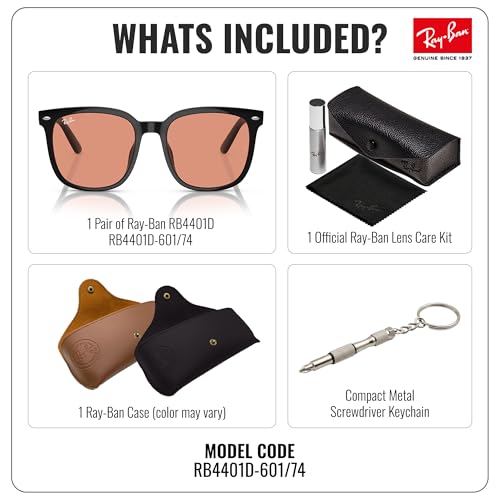 Image of Ray-Ban RB4401D Square Shaped Sunglasses for Men & Women with Official RAYBAN Eyewear Kit