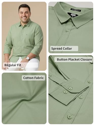 Image of Thomas Scott Men's Plus Size Cotton Casual Shirt | Regular Fit | Long Sleeves | Spread Collar | Solid | Soft & Breathable | Everyday Comfort Shirt for Men