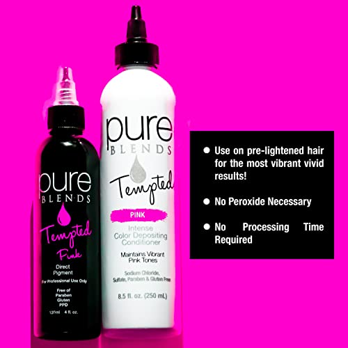 Pure Blends Tempted Pink Semi Permanent Direct Hair Dye Pigment | Stain With Vivid Tones | For Color Treated Hair | Keratin Infused & Cruelty Free | Sulfate, Sodium Chloride, Ppd & Paraben Free #TOP5