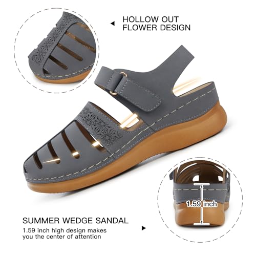 Image of SHIBEVER Wedge Sandals for Women Comfortable Closed Toe Dressy Summer Shoes | Comforta for 40% Enhanced Arch Support Fisherman - No Ankle Rubs for All-day Commutes Lightweight Casual Outdoor Shoes