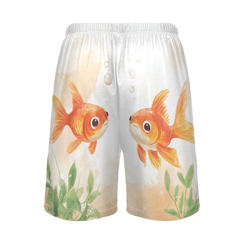 Goldfish Aquatic Plants Beige Pajama Shorts for Men Lounge Pants Sleeping Shorts Soft Sleep Pants with Pockets, S-XXL2