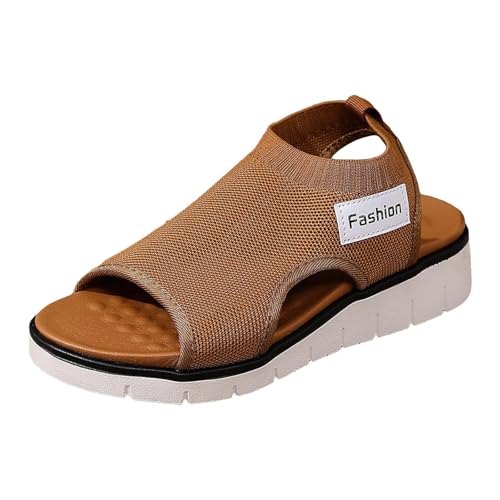 Zapatos de verano para mujer, transpirables, sin dedos, suela plana, zapatos casuales, construcción ligera, ajuste cómodo, sandalias informales, zapatos de playa, marrón, 36 EU