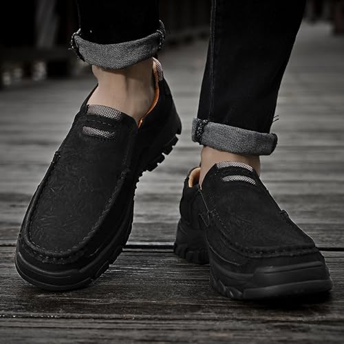 Made Of Cowhide Men's Business And Office Casual Shoes, Lightweight Wide Version Boat Shoes, Black Penny Shoes，Hand Sewn Comfortable Driving Casual Shoes, Outdoor Travel Shoes,Skateboarding Shoes4