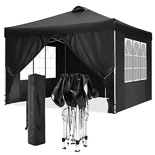 TOOLUCK Tonnelle Pliante 3x3m Tonnelle de Jardin Imperméable Tente Reception Pavillon de Jardin avec 4 Côtés, Sacs de Sable, Air Évents, Noir