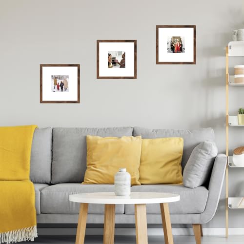 Image of JCJMY 8x8 Picture Frame with Mat, Display 4x4 with Mat or 8 x 8 without Mat, Wood Square 8 by 8 Photo Frames for Wall Hanging or Tabletop, 1 Pack, Deep Brown