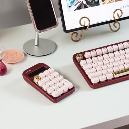 Image of AZIO IZO Wireless Mechanical Calculator & Number Pad (Red /Gold) - Bluetooth 5.0 & USB, Gateron-Blue Mechanical Switch, 9 Backlight Modes, Rechargeable, PC & Mac Compatible, Baroque Rose (IN106)