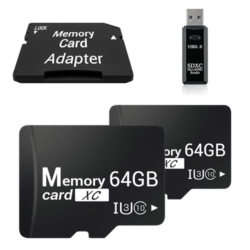TIDEFORCIX 2-Pack 64GB Micro SD Cards with 1 USB 3.0 Reader Kit, V30 Memory Set for Dual Security Cameras (Standard USB-A)