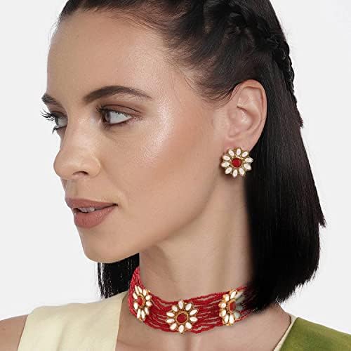 I Jewels Gold Plated Bollywood Choker Set With Faux Kundan - Necklace & Earrings For Women - View #4