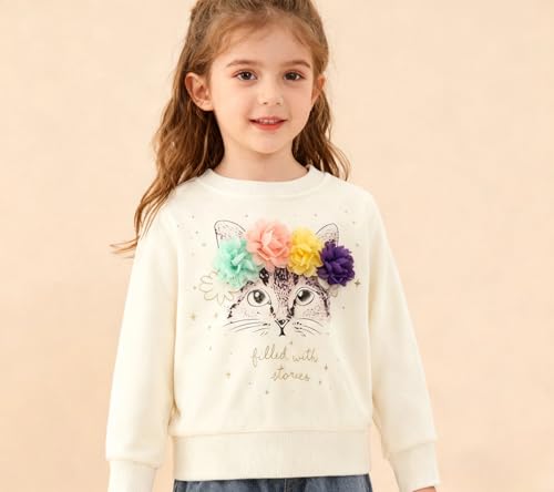 Codkkre Sweatshirt Filles Pull Coton Sweat-Shirt Enfant Fille Printemps Automne Hiver Col Rond Sweater pour Enfants, Style 7, 4 Ans – vue 6