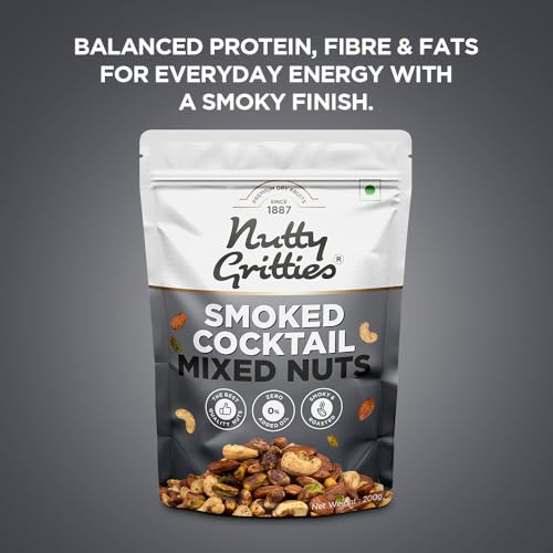 Image of Nutty Gritties Premium Smoked Cocktail Mixed Nuts 200g - Roasted and Smoked Flavoured Pistachio Almonds, Cashew Nuts, Pistachio Kernel | Mixed Dry Fruits| Evening Snack