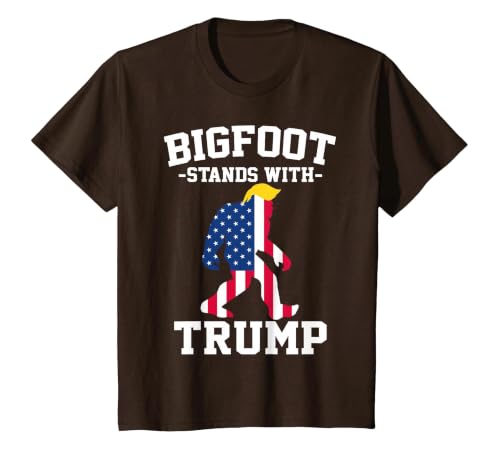 Bigfoot Stands with Trump 2024 Elections T-Shirt, Youth, Brown, Large