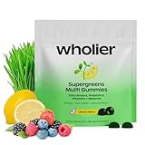 wholier Supergreens Multi Gummies, Daily Greens with Prebiotics, Fiber, Adaptogens, Plant-Based Multivitamin with 9 Essential Vitamins + Minerals, 1g Sugar, 2 Gummy Serving (60 Gummies, 30 Day Supply)