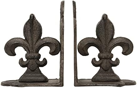 Creative Co-Op Fleur de Lis Shaped Iron (Set of 2 Pieces) Bookends, Bronze