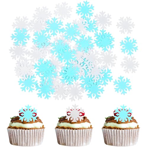 Lot de 60 flocons de neige comestibles bleus et blancs - Flocon de neige - Décoration de gâteau - Flocon de neige