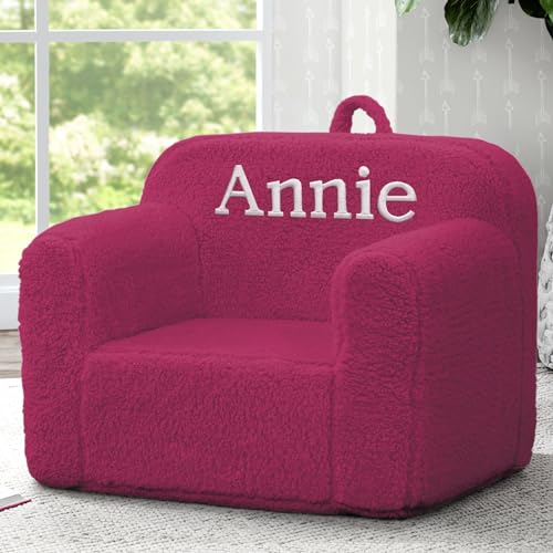 Image of Delta Children Personalized Sherpa Cozee Chair - Customize with Name - Foam Kids Chair for Ages 18 Months and Up, Hot Pink