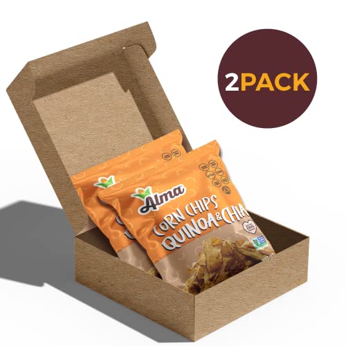 Alma Corn Chips With Quinoa & Chia - Never Crushed Gluten Free & Low Calorie Healthy Snacks Made With Real Vegetables & Sea Salt - Low Carb - Low Sodium - Cholesterol Free - Non Gmo - 9.9 Oz Bags - 2 Pack #TOP3