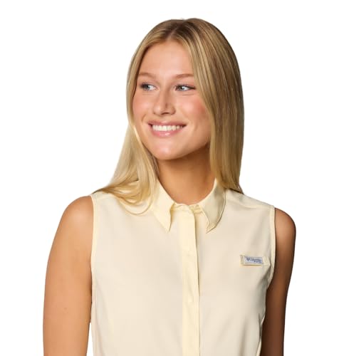 Columbia Camisa feminina PFG Tamiami sem mangas, lavagem de limão, grande