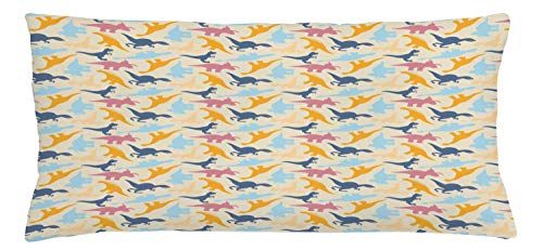 Lunarable Dinosaur Silhouette Throw Pillow Cushion Cover, Themed Illustration of Colorful Prehistoric Animals, Decorative Square Accent Pillow Case, 36