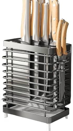 duwanlhridh 包丁立てと箸置き 研ぎ棒 包丁差し はさみ 水切りトレー フルーツナイフ ステンレス制 頑丈 多機能収納ラック 耐久 デザイン 通気性 包丁が出し入れしやすい キッチン収納用品 (Small,ブラック)