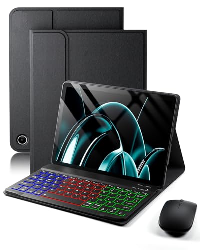 SAMTUNK for Amazon Fire Max 11 Case with Keyboard (13th Generation 11 inch) - Rainbow Backlit Keyboard Case - Built in Pencil Holder with Mouse - Black