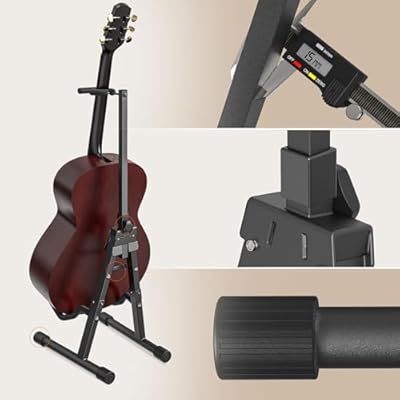 GLEAM Adjustable Folding Guitar Stand, A-style with Neck Holder, Fully Assembled for School Music Program, Concerts & Multiple Users, Black, Fit Guitar Bass Ukulele and Banjo