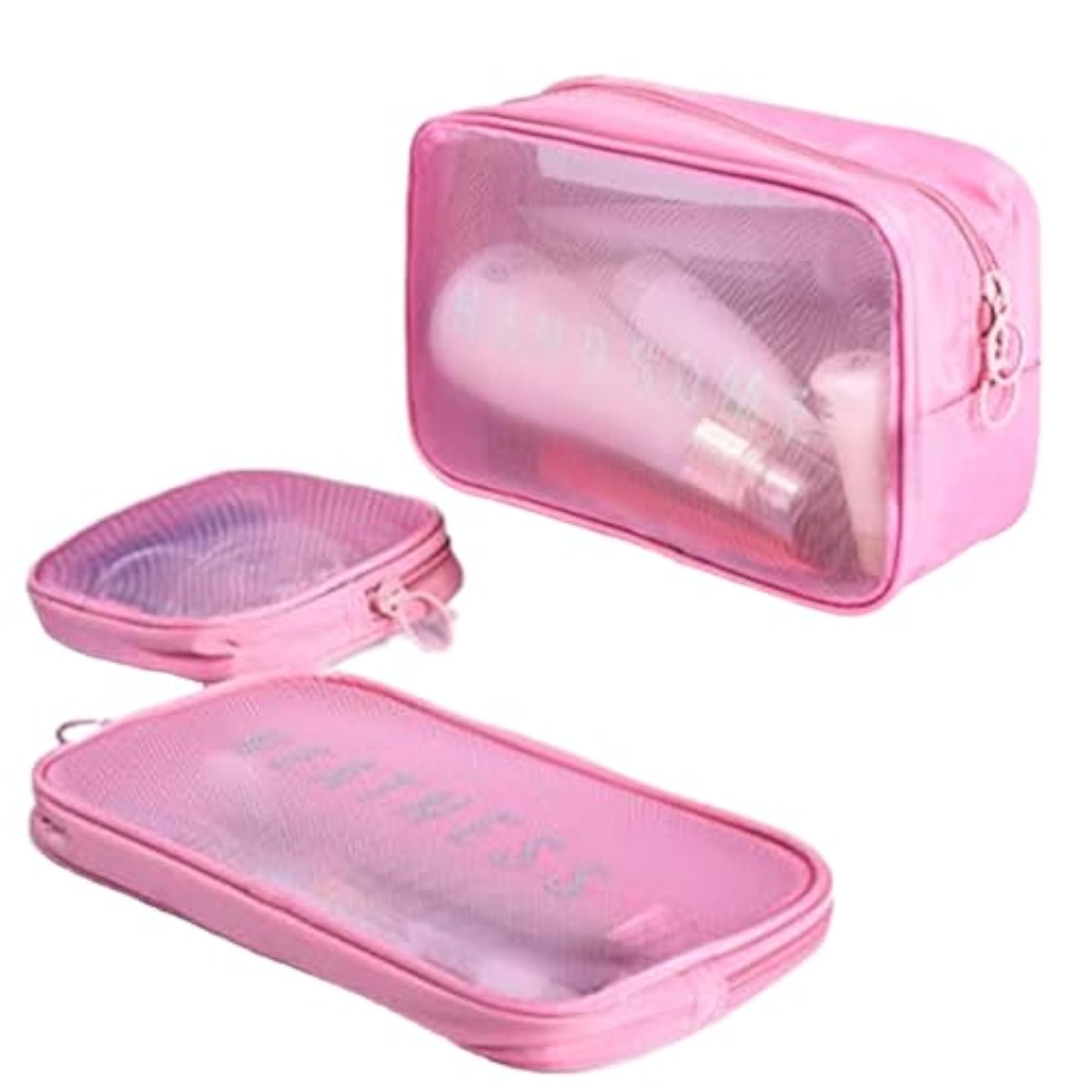 3 Pcs Cosmetic Pouch Case - Travel Mesh Makeup Bags