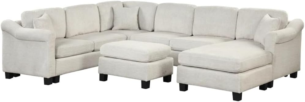 4pcs Sectional Sofa with Ottoman with Right Side Chaise Velvet Fabric Dark Gray(E)