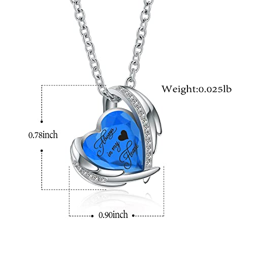 Shajwo Cremation Jewelry Heart Urn Necklace For Ashes For Women Girls Angel Wing Mini Memorial Keepsake Birthstone Crystals Human Pet Ashes Pendant,Blue #TOP1