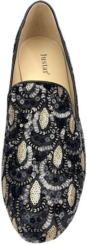 Justar Men's Vintage Sequin Loafers Slip-on Tuxedo Dress Shoes Glitter Smoking Slipper Casual Shoes for Men3