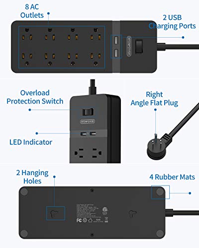 image for Surge Protector Power Strip Flat Plug - NTONPOWER 8 Widely Spaced Outl