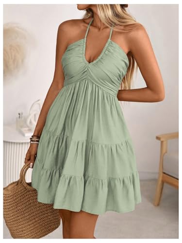 Image of SOLY HUX Women's Summer Mini Dress Halter Backless Flowy Cami Sundress