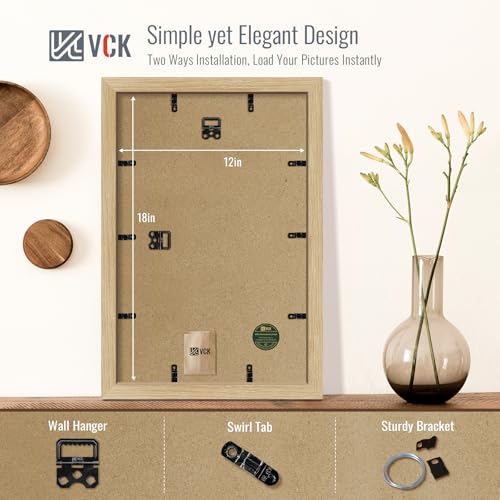 Image of VCK 12x18 Frame 5 Pack, Oak Wood, 11x17 Mat, Glass, for Picture Prints