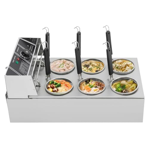Cuiseur à pâtes professionnel en acier inoxydable avec 6 paniers à pâtes, 2000 W température réglable 60-200 °C, cuiseur à pâtes, cuiseur à pâtes