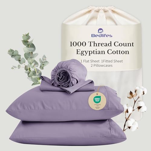 Image of Bedlifes 1000TC Egyptian Cotton Queen Sheets, 4Pcs, 16 inch Deep Pocket