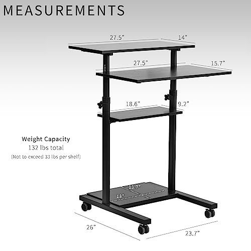 Vivo Mobile Height Adjustable Table Stand Up Desk With Storage, Computer Workstation Rolling Presentation Cart, Black, Cart-V02Db #TOP2