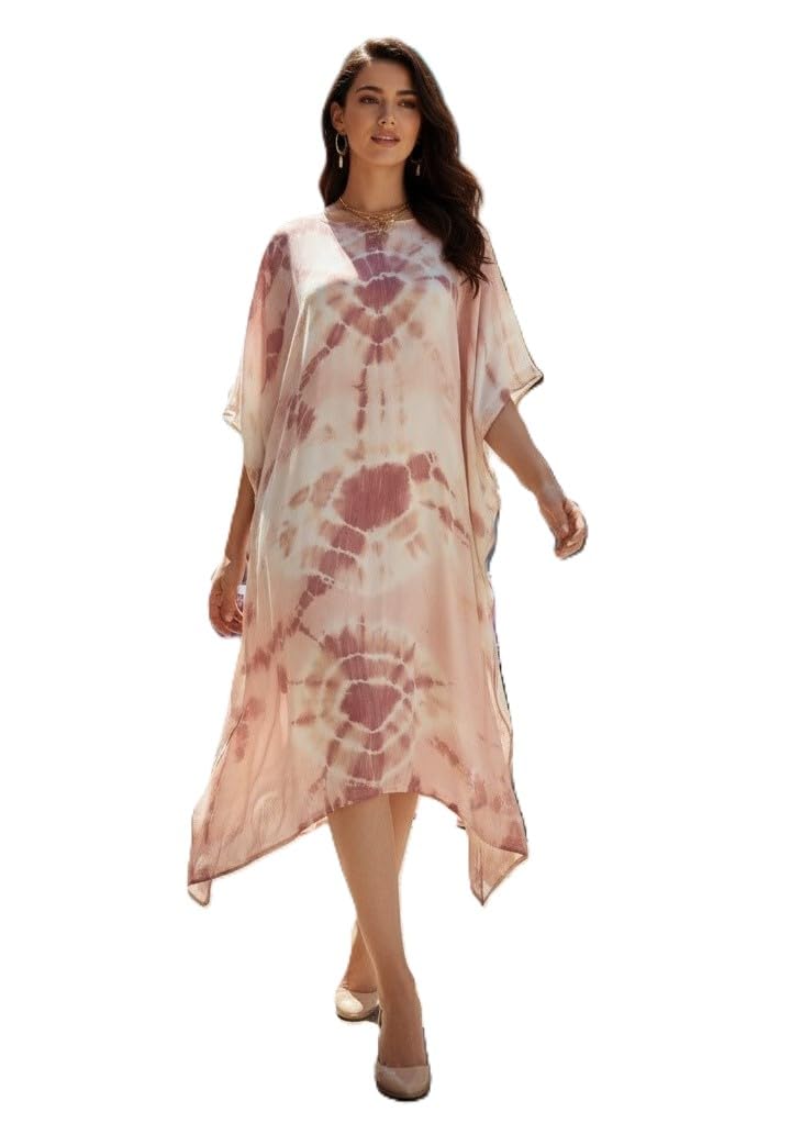 maaesa Women Handcrafted Tie & Dye Rayon Kaftan Dress | Casual Wear | Lightweight & Breathable Fabric-picture-51