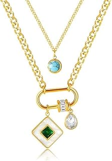 Women's stainless steel Plated Square Pendant Necklace, Double Layer Stainless Steel Necklace, Delicate Fashion Necklace, Jewelry Gift