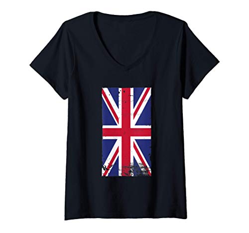 Mujer British Pride Travel Vacation UK Flag Camiseta Cuello V