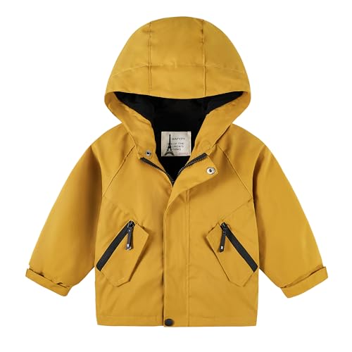 Volunboy Chaqueta cortavientos ligera de forro polar con capucha para niños pequeños, con cremallera, resistente al viento, para otoño e invierno, abrigo, Amarillo, 5-6 años