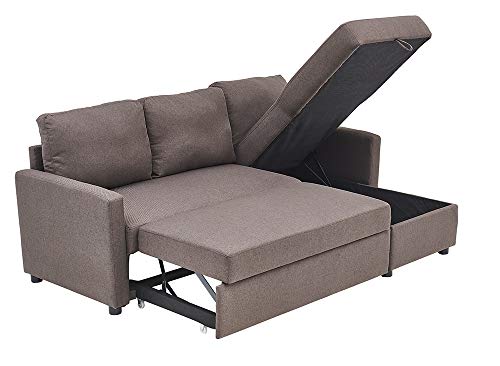 Kingway Sectional Sofa Bed with Storage Convertible Chaise Sofabed, 835336, Brown
