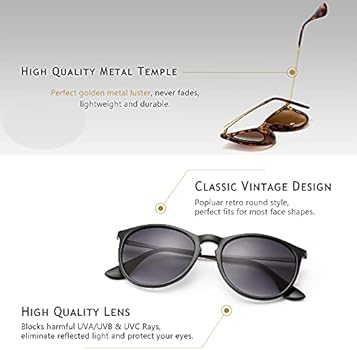 Sungait Vintage ronde zonnebril voor vrouwen klassieke retro designer stijl dames zonnebril, Amber Frame (matte afwerking) /grijs gepolariseerde lens