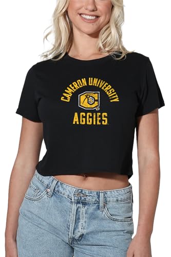 Cameron University Official Aggies Logo Women's Crop Top T-Shirt, Black, Small