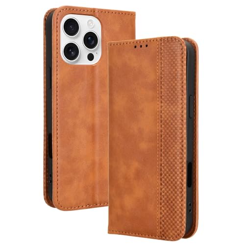 Étui iPhone 13 Pro Max marron anti rayure clapet aimanté housse cuir antichoc