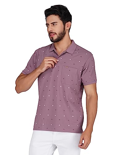 Image of PRORIDERS Half Sleeve Cotton Blend Regular Fit Men's Polo with Snap Button and Floral Print for Casual wear T-Shirt