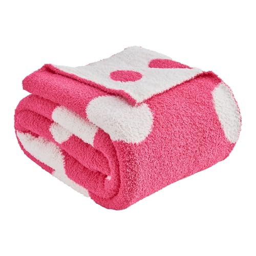 Image of CozeCube Reversible Knit Throw Blanket, Hot Pink White Polka Dot, 60 inchx80 inch