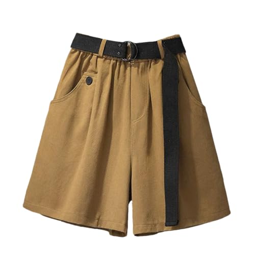 Pantalones cortos elegantes y clásicos plisados para mujer, cintura alta, pierna ancha, pantalones cortos finos y suaves, pantalones cortos de verano, Caqui, XXL