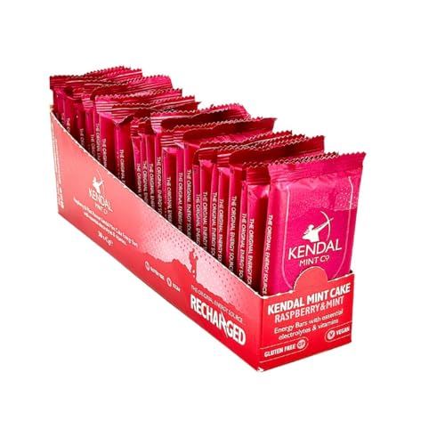 KMC Energy Bars Pocket-sized, Original Flavour, Kendal Mint Cake Recharged, Vegan, Gluten Free with essential Electrolytes & Vitamins35g (30 Count (Pack of 1), Raspberry)
